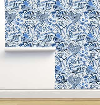 Tropical Forest Leaves Blue Wallpaper by Ninola Designs