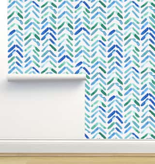 Watercolor Chevron Blue Green Wallpaper by Ninola Designs