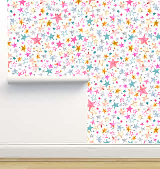 Baby Kids Starts Pink Wallpaper by Ninola Designs