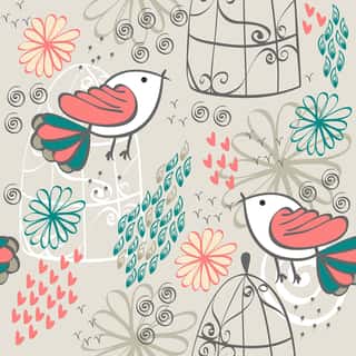 Colorful Birds And Cages Wallpaper Mural Wall Mural