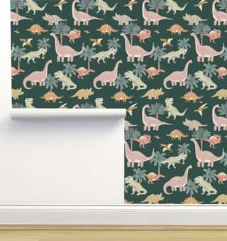 Dinosaurs on Green II Wallpaper by Erin Kendal