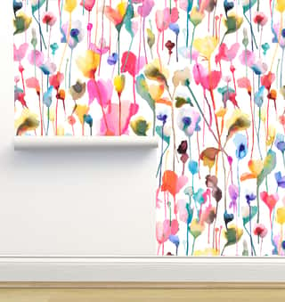 Watercolor Wild Flowers Colorful Wallpaper by Ninola Designs
