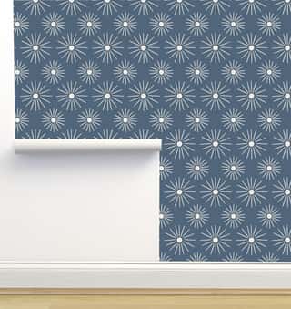 Retro Sunburst in Whitewash on Ocean Blue Wallpaper by Erin Kendal