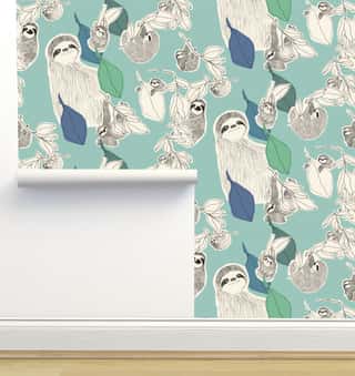 Sloths on Turquoise Wallpaper by Julia Schumacher