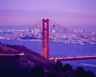USA, California, San Francisco, High Angle View Of Golden Gate Bridge And The City Wall Mural