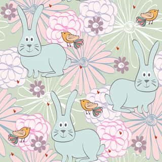 Girl\'s Floral Bunny Wallpaper Mural Wall Mural