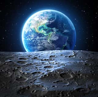 Blue Earth View From Moon Surface - Usa Wall Mural