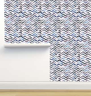 Blue Chevron Stripes Wallpaper by Ninola Designs