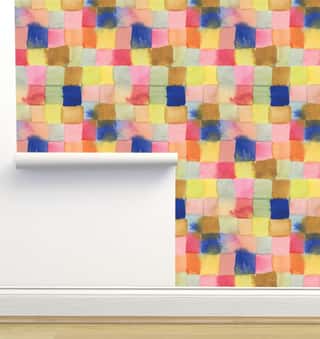 Acid Yellow Collection Bricks Blue 1 Wallpaper by Jenna Rainey