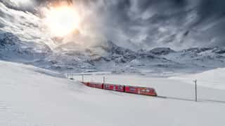 Swiss Mountain Train Bernina Express Crossed Through The High Mo Wall Mural