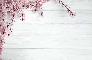 Spring Background  Fruit Flowers On Wooden Table Wall Mural