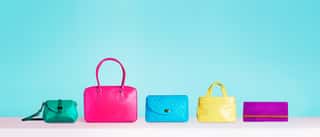 Colorful Collections Of Bags And Purses  Isolated On Blue Background   Wall Mural