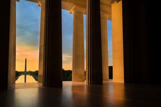 Washington Monument From Lincoln Memorial At Sunrise In Washington, DC Wall Mural