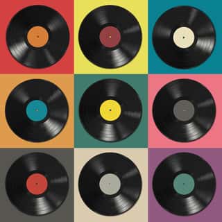 Vinyl Records With Colorful Labels Wall Mural