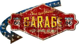 Grungy Retro Route 66 Garage Workshop Sign, Vector Wall Mural