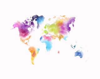 Colorful Watercolor World Map Painting Isolated On White Wall Mural