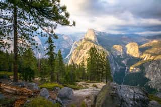Half Dome Rock Yosemite National Park At Sunset   Forest In Foreground  Wall Mural