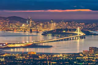 San Francisco Skyline And Bay Bridge At Sunset Wall Mural