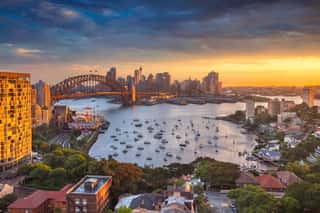Sydney Cityscape Image Of Sydney Australia With Harbour Bridge And Sydney Skyline During Sunset  Wall Mural