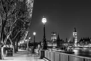 Black And White Artistic Night Photo Of London Eye, Big Ben And Houses Of Parliament In London, UK  Wall Mural