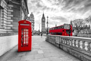 London Red Telephone Booth And Big Ben Clock Tower Wall Mural