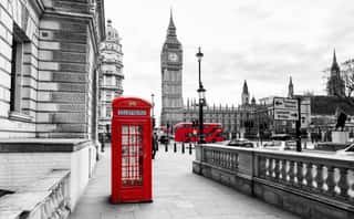 London Telephone Booth And Big Ben   Wall Mural