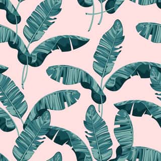 Composition Of Exotic Palm Banana Leaf On A Light Pink Background  Print Summer Seamless Vector Pattern Wallpaper Wall Mural