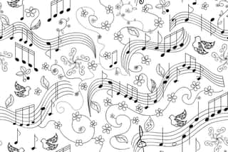 Beautiful Art Vector Seamless Pattern With Handwritten Musical Notes And Singing Birds  You Can Use Any Color Of Background Wall Mural