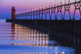 South Haven, Michigan Lighthouse And Reflections After Sundown Wall Mural