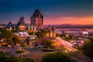 Frontenac Castle In Old Quebec City In The Beautiful Sunrise Light  High Dynamic Range Image  Travel, Vacation, History, Cityscape, Nature, Summer, Hotels And Architecture Concept Wall Mural