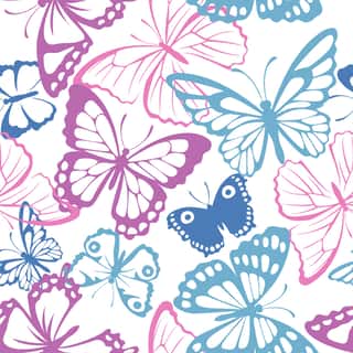 Seamless Pattern With Pink, Blue And Purple Butterfly  Vector Illustration  Spring Butterfly Silhouette Wall Mural