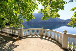 Semicircular Classic Balcony On The Shore Of Lake Ritsa, At The State Residence In Abkhazia Wall Mural