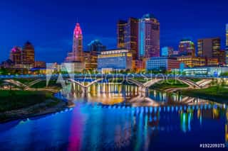 Columbus Ohio Reflected In Scioto River At Sunset Wall Mural