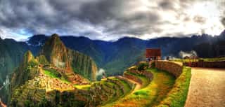 Colorful Panoramic HDR Image Of The Lost Incan City - Machu Picchu On Cloudy Day Near Cusco, Peru Wall Mural