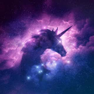 A Unicorn Silhouette In A Galaxy Nebula Cloud  Raster Illustration  Wall Mural