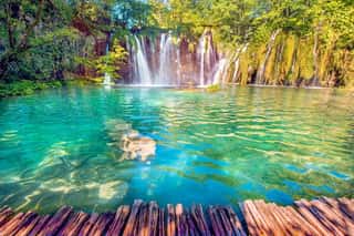 Incredibly Beautiful Fabulous Magical Landscape With A Waterfall In Plitvice, Croatia (harmony Meditation, Antistress - Concept) Wall Mural