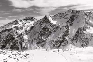 Alpine Ski Resort  Black And White Winter Mountain Landscape Wall Mural