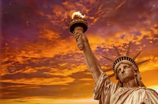 Statue Of Liberty, Dramatic Sky Background  New York City, USA Wall Mural