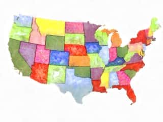 Artistic Abstract Watercolor Political Map United States Of America Wall Mural