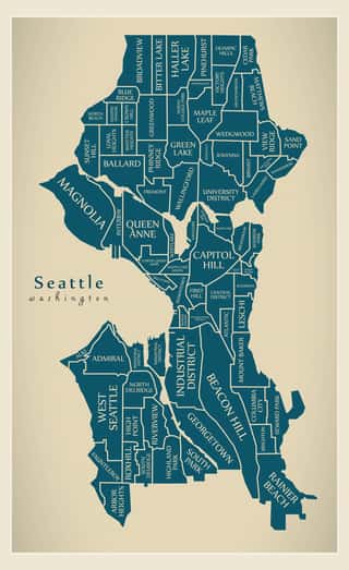 Modern City Map - Seattle Washington City Of The USA With Neighborhoods And Titles Wall Mural