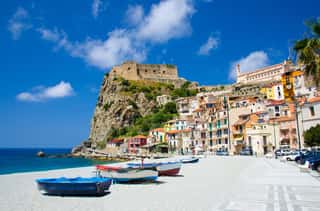 Fishing Colorful Boats On Sandy Beach, Scilla, Calabria, Italy Wall Mural