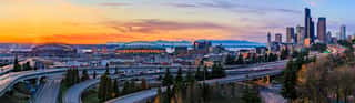 Seattle Downtown Skyline Panorama At Sunset From Dr  Jose Rizal Or 12th Avenue South Bridge With Traffic Trail Lights Wall Mural