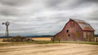 Old Red Barn In The Field Wall Mural