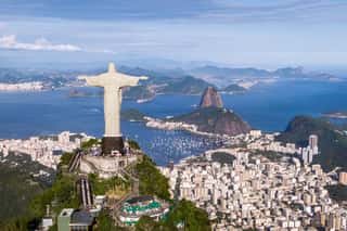 Aerial View Of Christ The Redeemer, Sugarloaf And Rio De Janeiro Cityscape, Brazil  Wall Mural