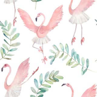 Flamingo Dancing Ballet  Hand Drawn Illustration  Watercolor Abstract Seamless Pattern Wall Mural