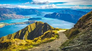 Roys Peak Scenic View Over Lake Wanaka Scenery Of New Zealand Landscape Background  Wall Mural