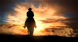 Cowboy On A Horse At Sunset   Wall Mural