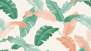 Tropical Plants Seamless Pattern, Green And Orange Banana Leaves On Light Brown Background, Pastel Vintage Theme Wall Mural
