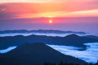 Beautiful Landscape With Sea Of Clouds During Sunset  Landscape Shot Was Taken In June 2019 At Gito Plateau, Kackar Mountains, Highlands Of Northeastern Of Turkey (Black Sea Region)  Wall Mural