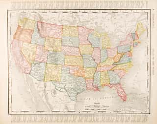 Antique Vintage Color Map United States Of America, USA Wall Mural